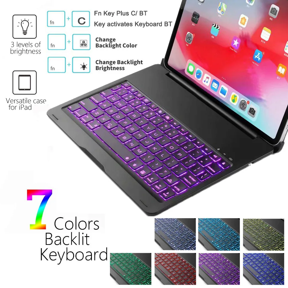 Чехол с беспроводной клавиатурой и подсветкой для iPad Pro 11 2018 7 цветов|Чехлы