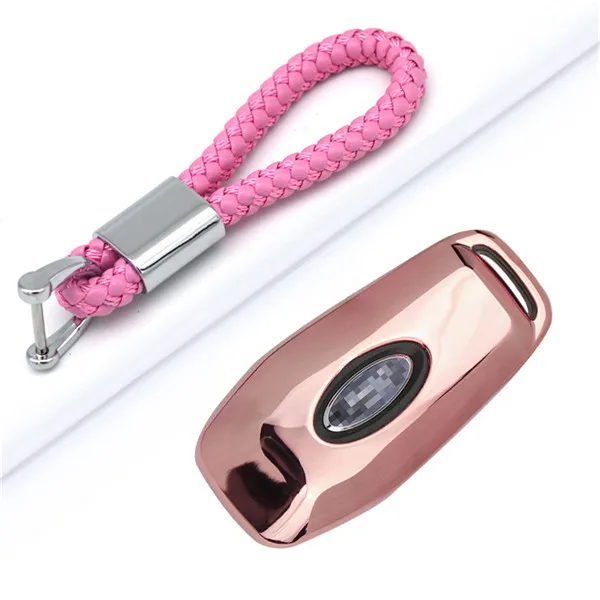 Pink With Keyring TPU чехол для автомобиля чехол для форд фиеста MK7 Mondeo Mk4 Fusion Focus 2 ст MK3 S C Max KA Galaxy Kuga 2 ключ крышка аксессуары - Название цвета: Pink With Keyring