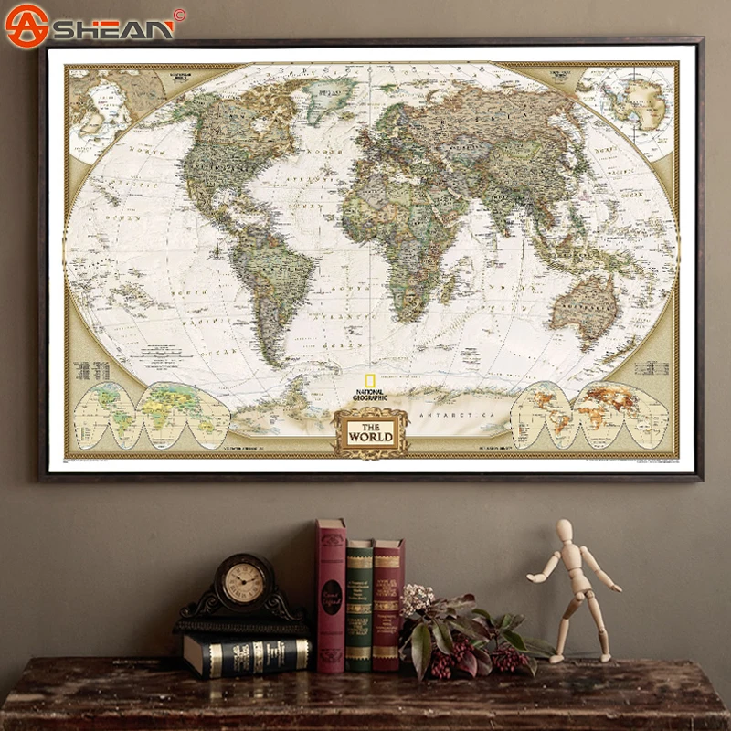 TIE LER Vintage Retro Matte Kraft Paper World Map Antique Poster Wall Sticker Home Decora 72.5*47.5CM