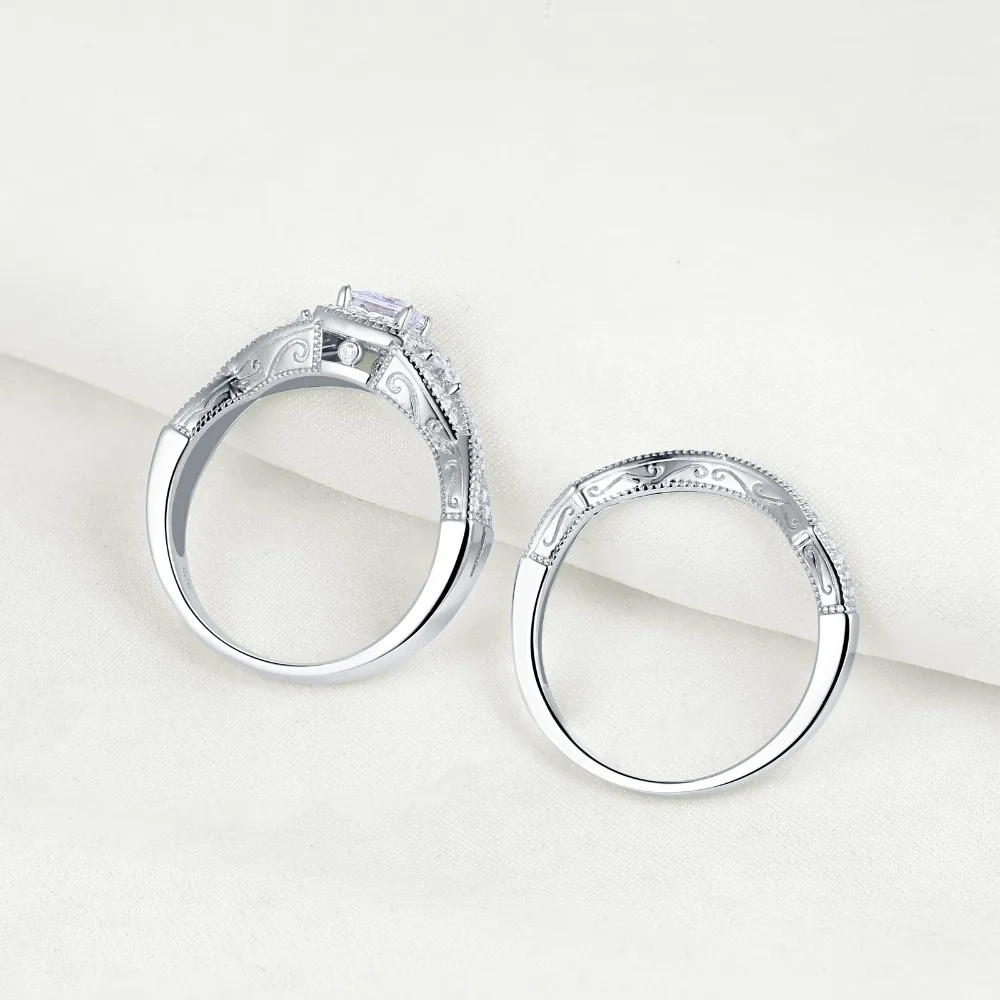 Newshe 925 серебро винтажное свадебное кольцо набор для женщин 1,1 Ct Принцесса Cut AAA CZ классические ювелирные изделия обручальные кольца