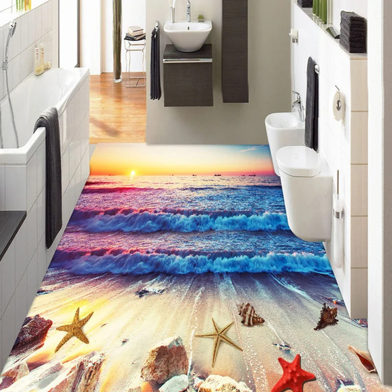 Пользовательские 3D фото обои пляж Закат море волны ванная комната кухня пол