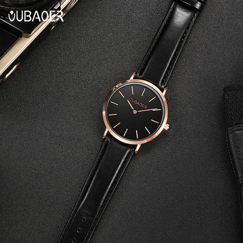 OUBAOER 2019 мужские минималистичные часы тонкие роскошные с розой Классические