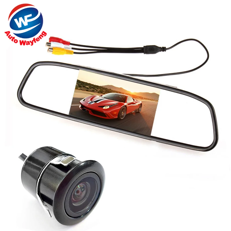 Автоматическая система помощи при парковке 2 в 1: 4.3-дюймовый цифровой TFT-LCD зеркальный автомобильный монитор + мини-камера заднего вида углом обзора 170 градусов.
