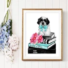 Модная картина с изображением собаки Ши-тцу, принты и плакаты, Современные книги, журналы, картина для украшения гостиной