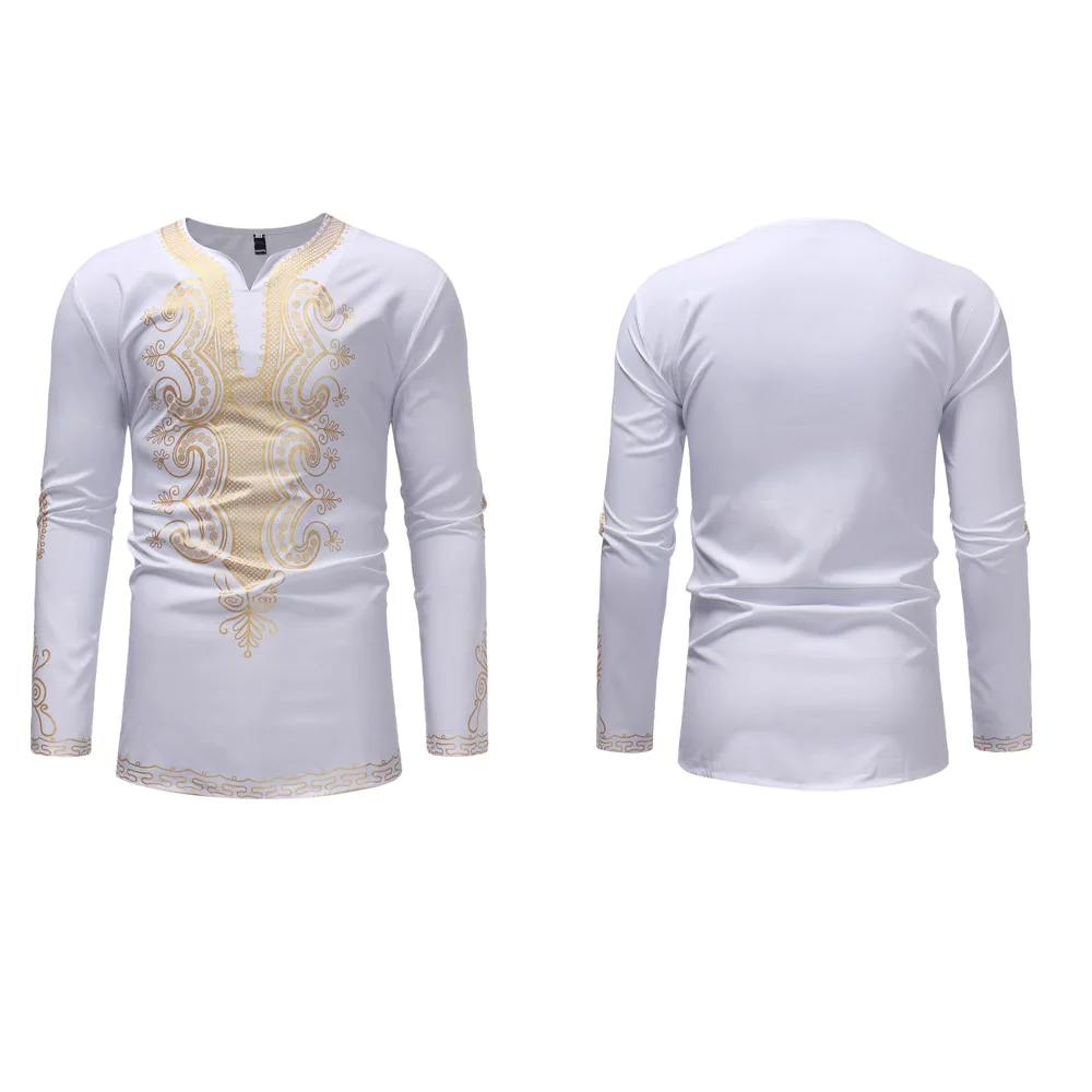 Fadzeco African Shirt For Men Dashiki Tribal Print 2019 Fashion V-Collar Long Sleeve Big Size Casual | Тематическая одежда и