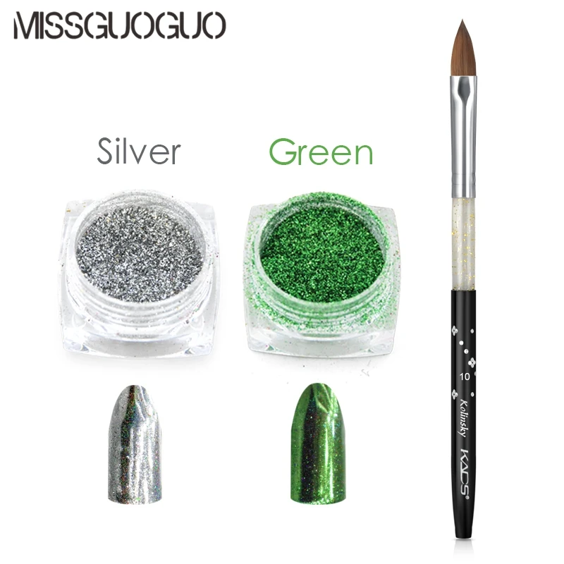 

MISSGUOGUO 3pcs/set Nail art set powder Acrylic Kolinsky Sable uv gel polish Painting Pen for silver gold nail glittler powder