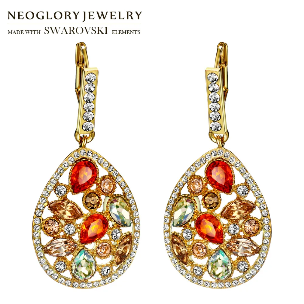 Neoglory Rhinestone Drop Earrings Classic Colorful Water Drop Design Luxuriant Party Embellished With Crystals From Swarovski