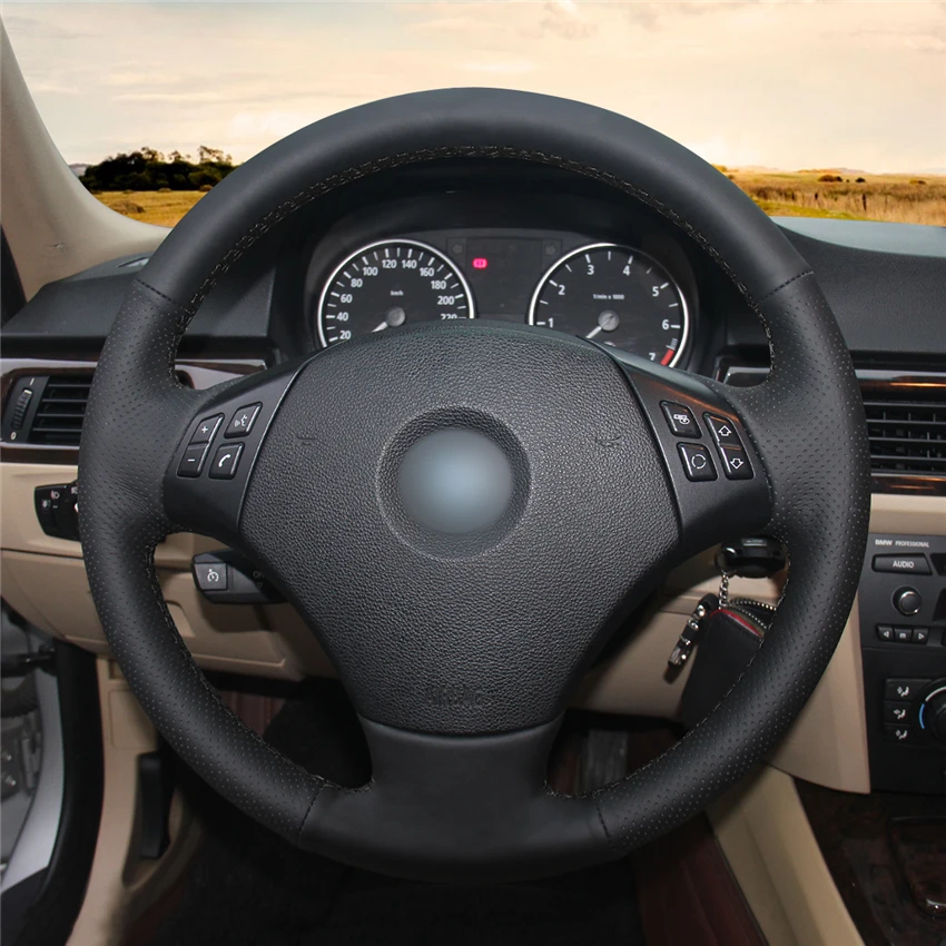 Чехол на руль автомобиля MEWANT из черной искусственной кожи для BMW E90 E91(Touring) 320d 325i 335i