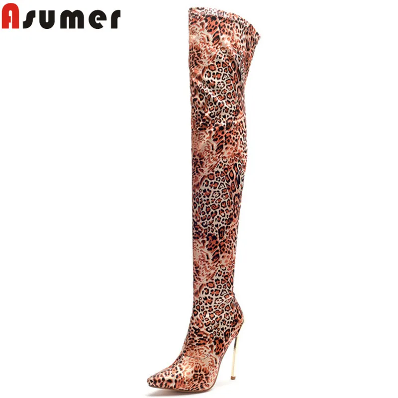 Женские сапоги выше колена с острым носком на тонком высоком каблуке|Ботфорты| |