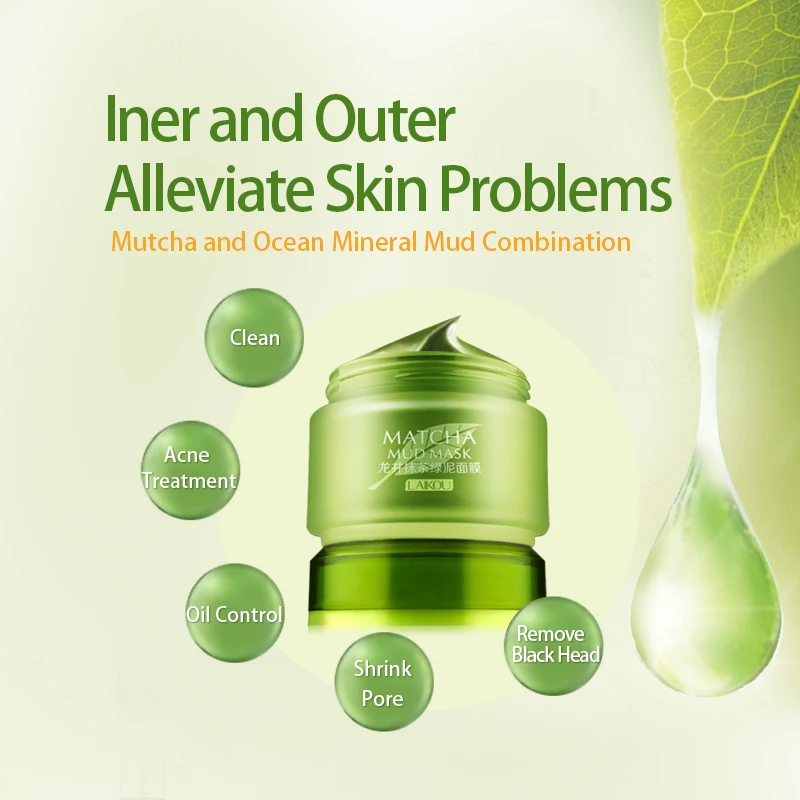 

LAIKOU Oil control Longjing Matcha Green Mud Mask Mud Whitening Anti-Aging Anti Wrinkle Moisturizing Nourish