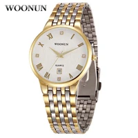 woonun new men watch luxury 18k gold plated stainless steel quartz wrist watches for men thin mens watches relogio masculino