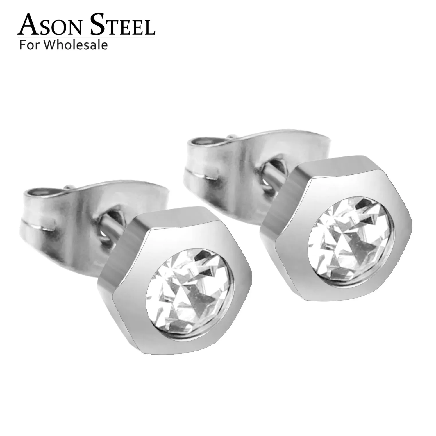 Серьги гвоздики из нержавеющей стали ASONSTEEL Top 316L многоугольные круглые