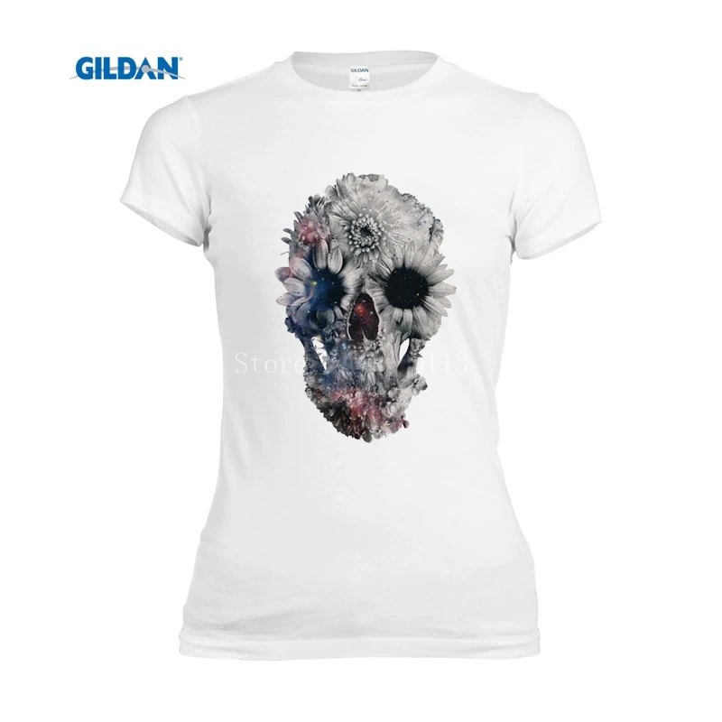 Футболка милый сладкий Топ цветы Череп Печатные сексуальная тонкая леди