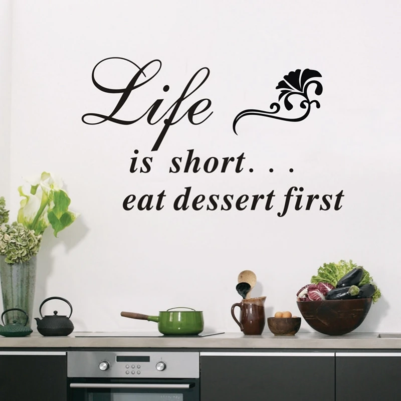 Life Is Short .. съешь десерт первая забавная кухонная цитата виниловая наклейка на