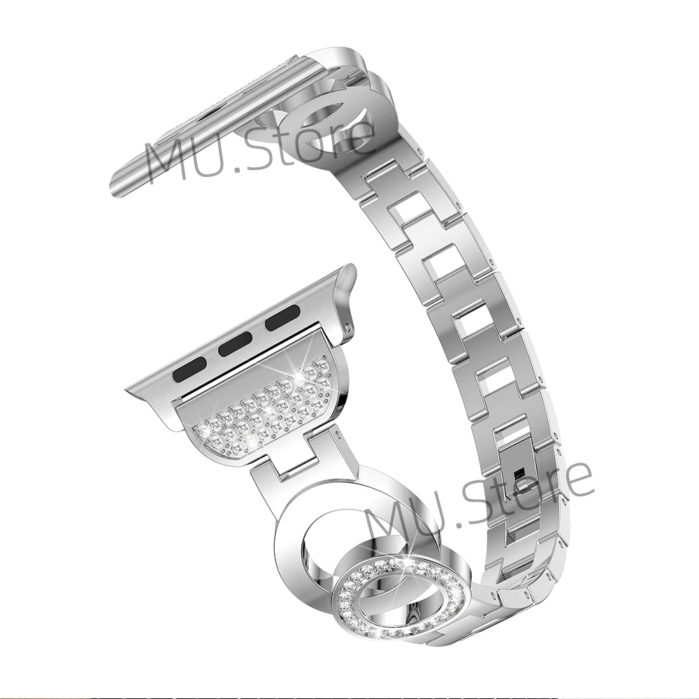 38 мм 42 мм для Apple Watch ремешок из нержавеющей стали для женщин Алмазный двойной круг браслет для ihuchband для женщин девушек женский