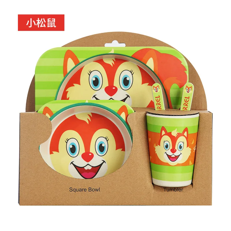 Набор детских столовых приборов из бамбукового волокна милый секционный поднос