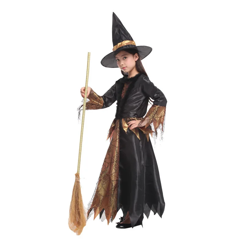 

New Girls Halloween Witch Costume Children Magician Sorceress Cosplay Carnival Purim Christmas Stage play Masquerade party dress