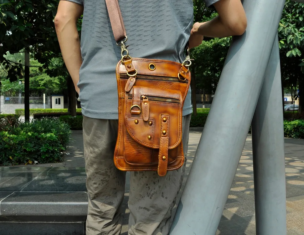 Quality Leather Men Design Casual 8&quot Tablet Messenger Sling Bag Multifunction Fashion Travel Waist Belt Pack Leg Drop 2141bu | Багаж и