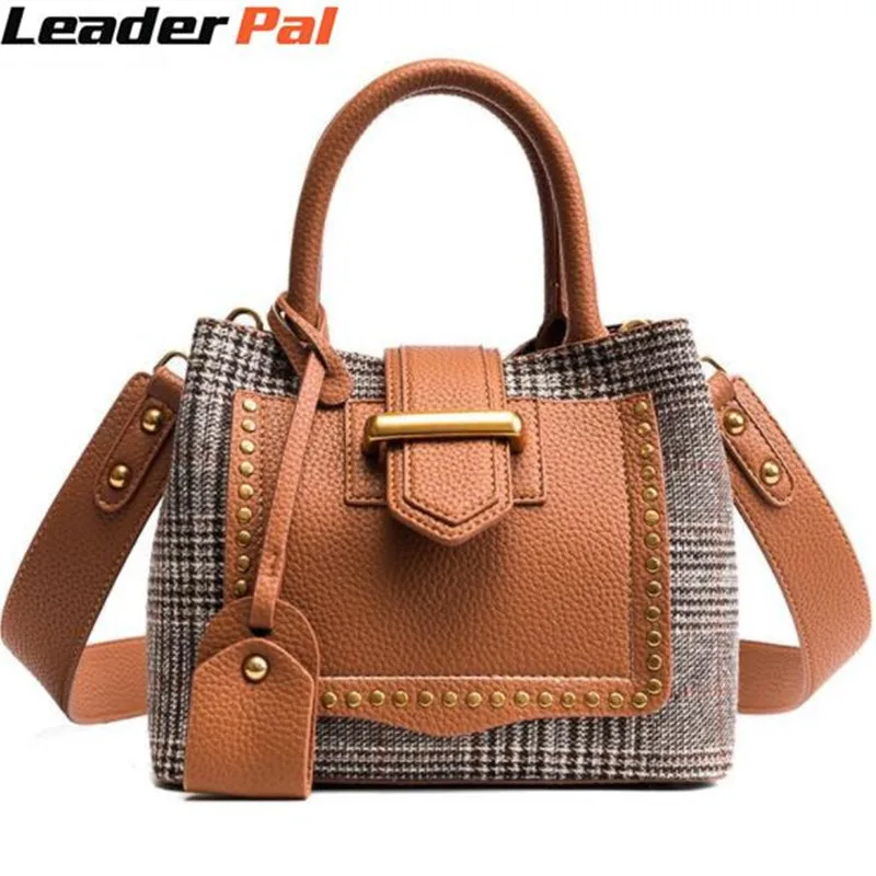 Мода плед Женский Сумка кожаная Для женщин сумки Винтаж сумка Повседневное Crossbody