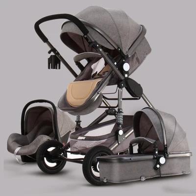 3 in 1 dark gray Детская коляска, может лежать, двусторонняя тележка, амортизатор для новорожденного, складной, высокий пейзаж, детская коляска - Цвет: 3 in 1 dark gray
