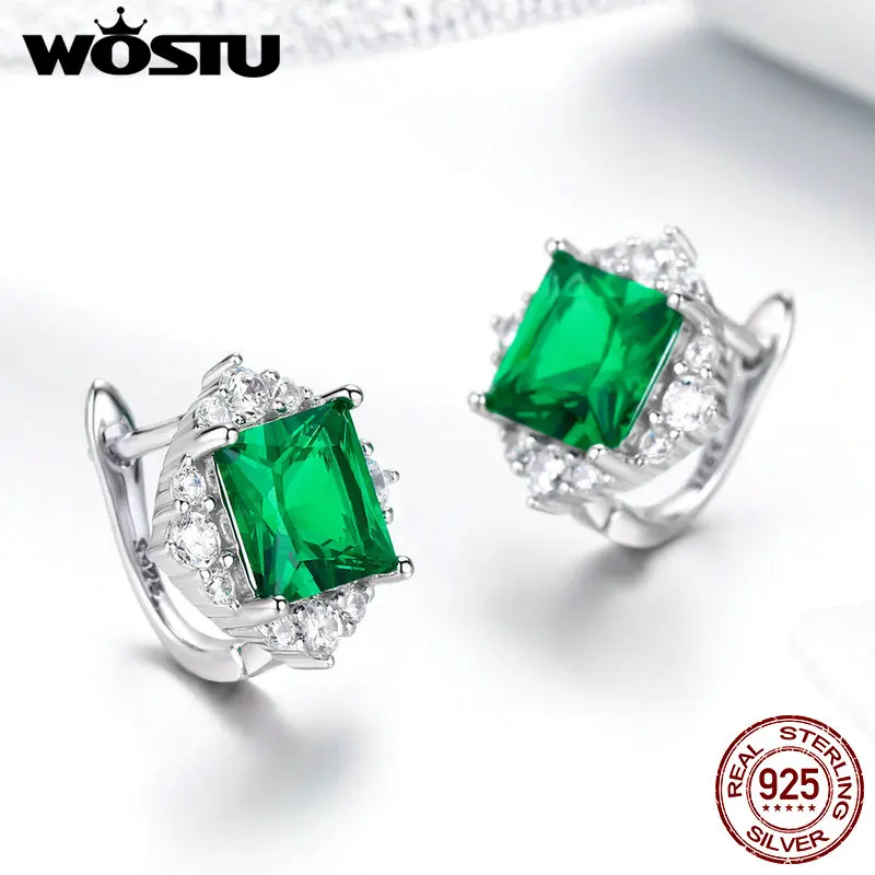 WOSTU New Fashion 925 Sterling Silver Green Aurora Stud Earrings Small Zircon For Women Wedding Vintage Jewelry DXE540 | Украшения и