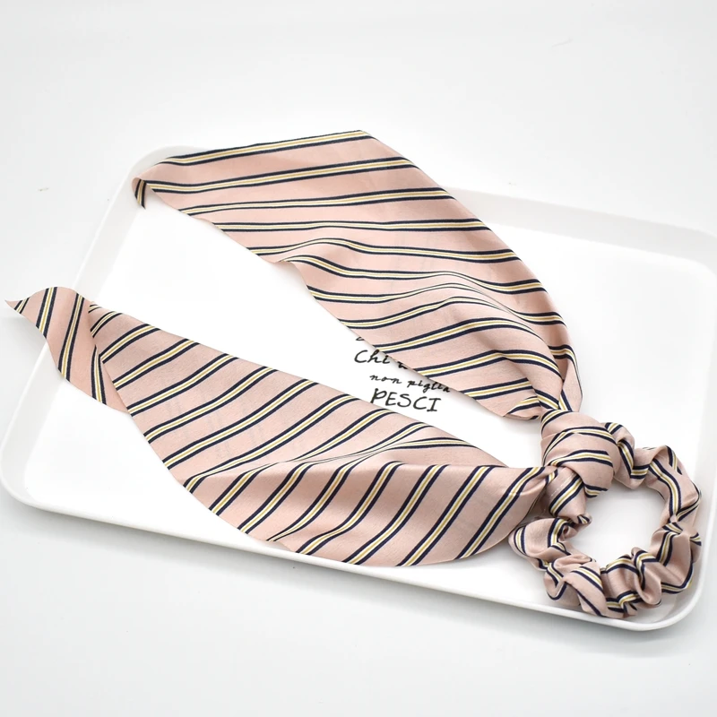 fashion Ponytail Scarf Elastic Hair Rope for Women Hair Bow Ties Scrunchies Hair Bands Flower Print Ribbon Hairbands - Цвет: 8