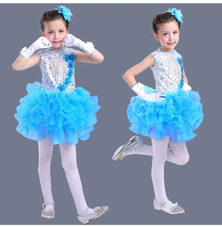 Яркие цвета сценический костюм для девочек одежда латинских танцев платье с