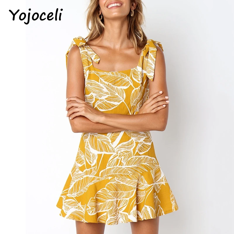 Yojoceli Лето 2018 chic печати Сарафан Женщины boho хлопка платье с рюшами Короткая