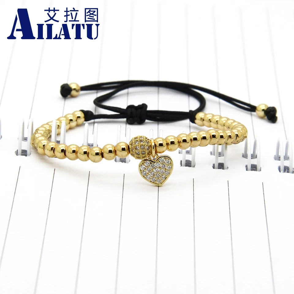 

Ailatu 6mm Copper Clear Cz Beads Heart and Wing Bracelet Girl and Women Charms Jewelry Pulseira Hombres