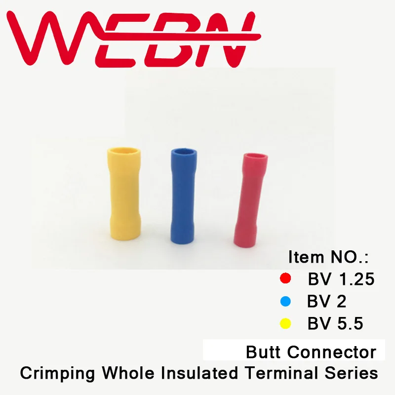 BV1.25/BV2/BV5.5 Crimping Insulated Butt Terminal Copper&ampPVC Material for Wire Range 0.5-6mm2 22-10 AWG 1000pcs/Pack | Обустройство