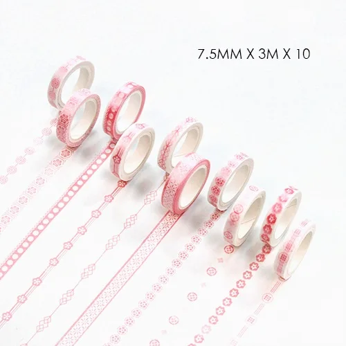 Pink Flower 10 шт. блестящая изоляционная лента Набор 7,5 мм Мини Кружева украшения синяя волна плед розовый цветок васи наклейки с лентами канцелярский подарок FJ194 - Цвет: Pink Flower