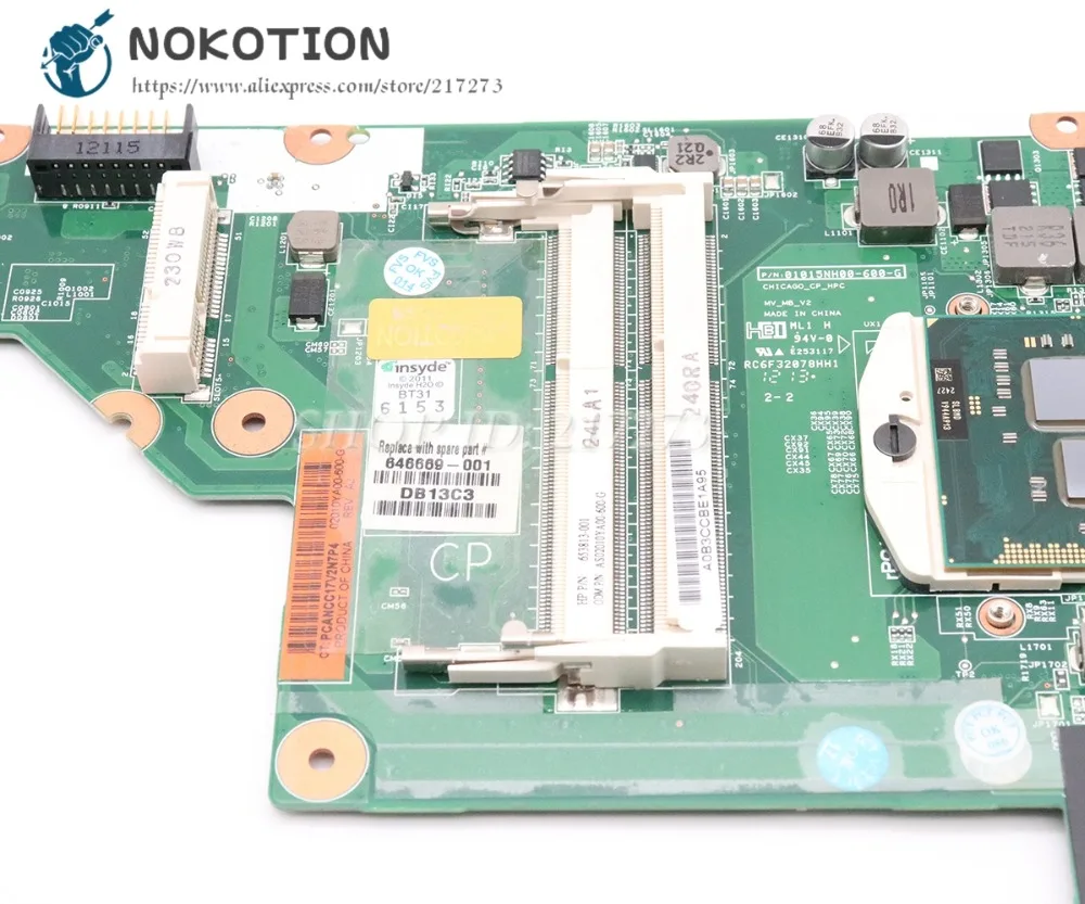 NOKOTION 646669-001 аккумулятор большой емкости для hp CQ43 631 630 635 430 Материнская плата ноутбука HM55 UMA DDR3 Процессор