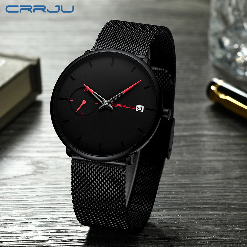 Relogio Masculino CRRJU ультра тонкие часы для мужчин Аналоговые кварцевые наручные с