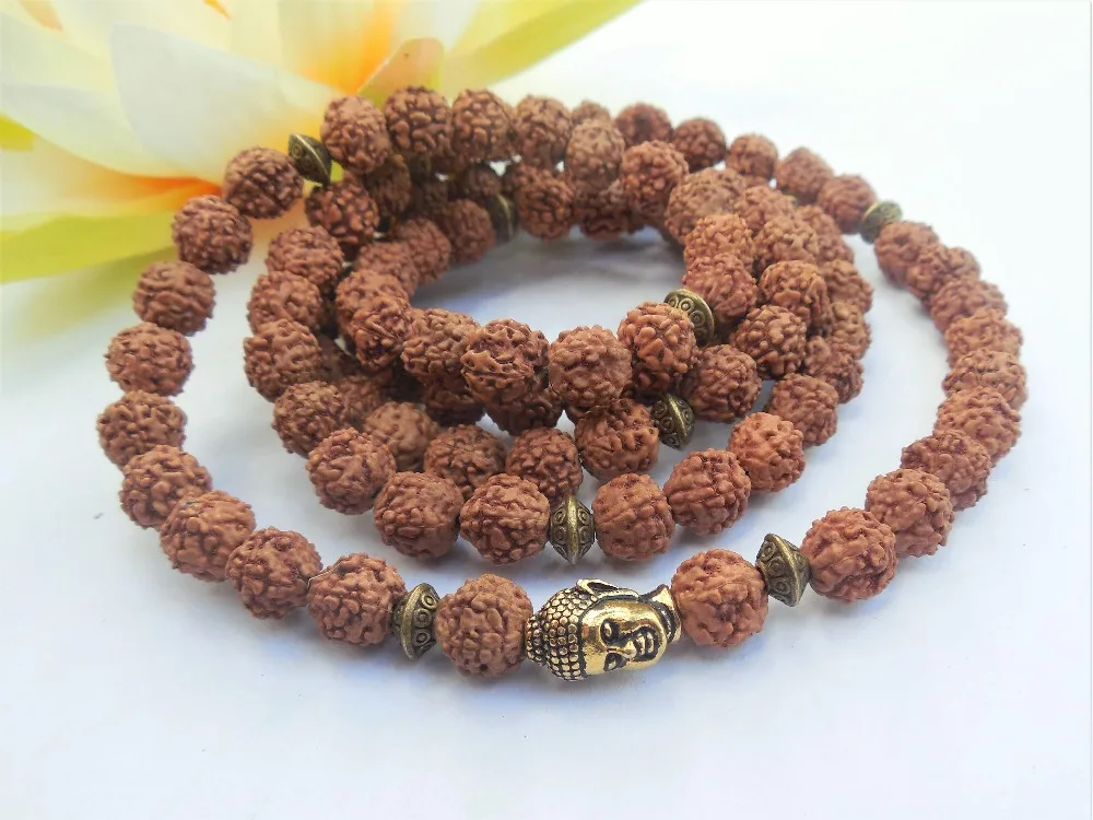 108 Mala Beads браслет рудракши Rudraksha ожерелье натуральные бусины Bodhi Йога браслеты для