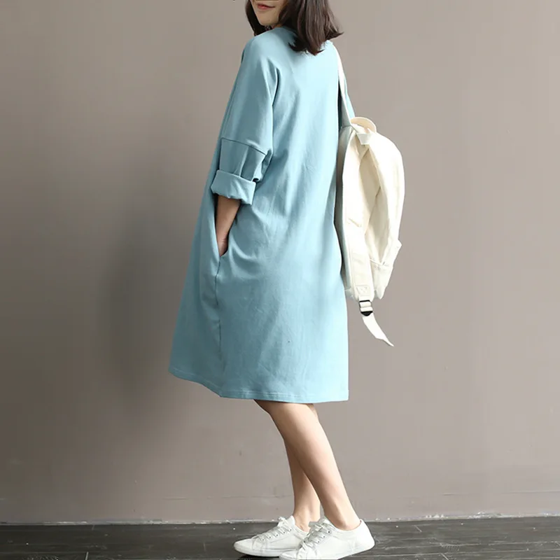 Женское платье с рукавом летучая мышь повседневное хлопковое свободного покроя