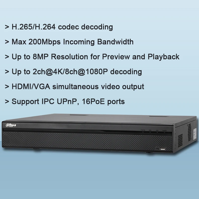 Оригинал Dahua 16CH 32CH NVR4416-16P-4KS2 NVR4432-16P-4KS2 1.5U 16PoE 4 K и H.265 Lite Сетевой Видео Регистраторы