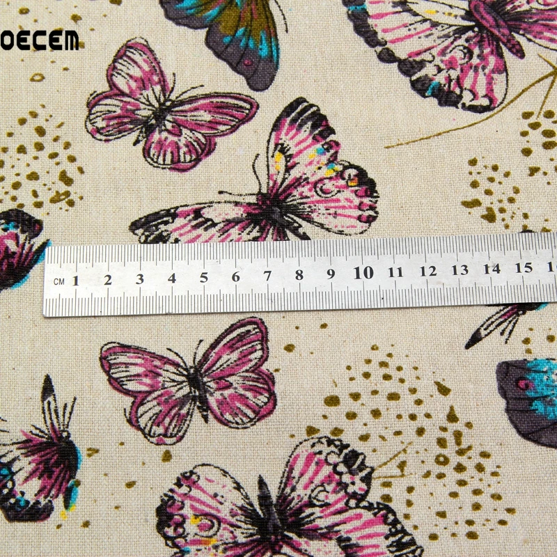 Ретро Бабочка печатные натуральный хлопок лен Ткань лоскутное белье tissus для