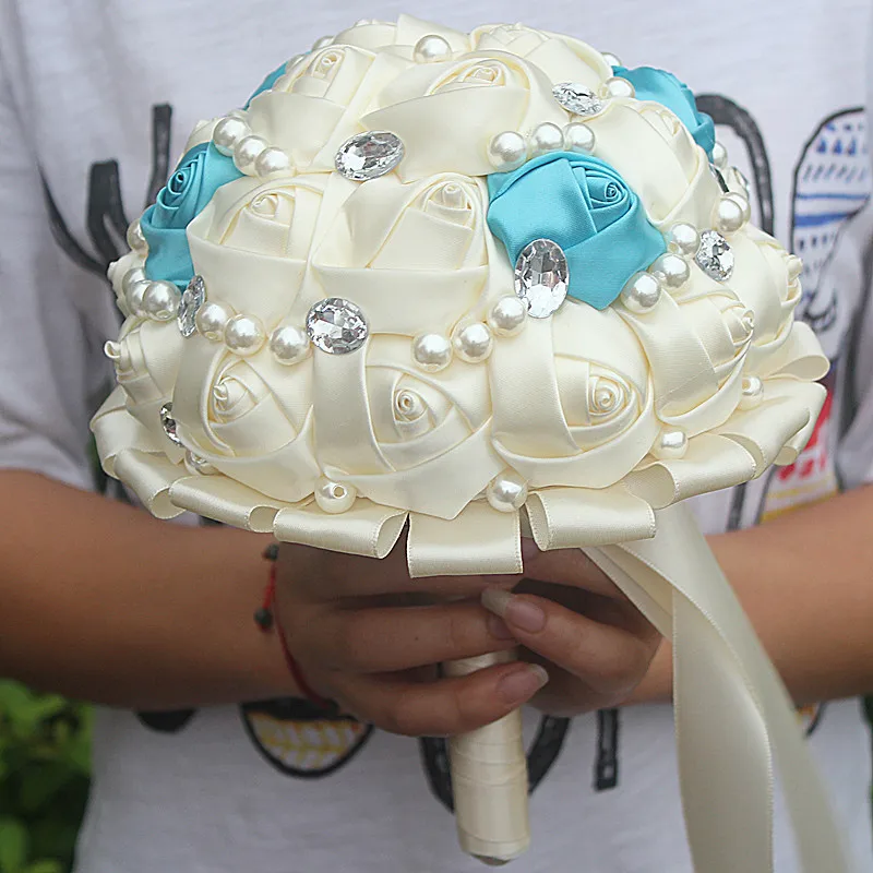 

Hot Sale Cream Color Bride and Bridesmaid Bouquet Luxury Rhinestone Ribbon Rose Sister Group Romantic Wedding Bouquet W234A