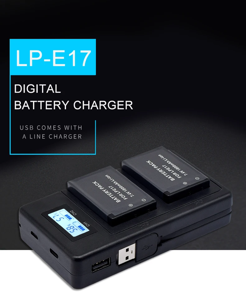 Palo LP-E17 LPE17 USB LCD Dual Charger Battery Charger For Canon EOS M3 750D 760D T6i T6s 8000D Kiss X8i Camera
