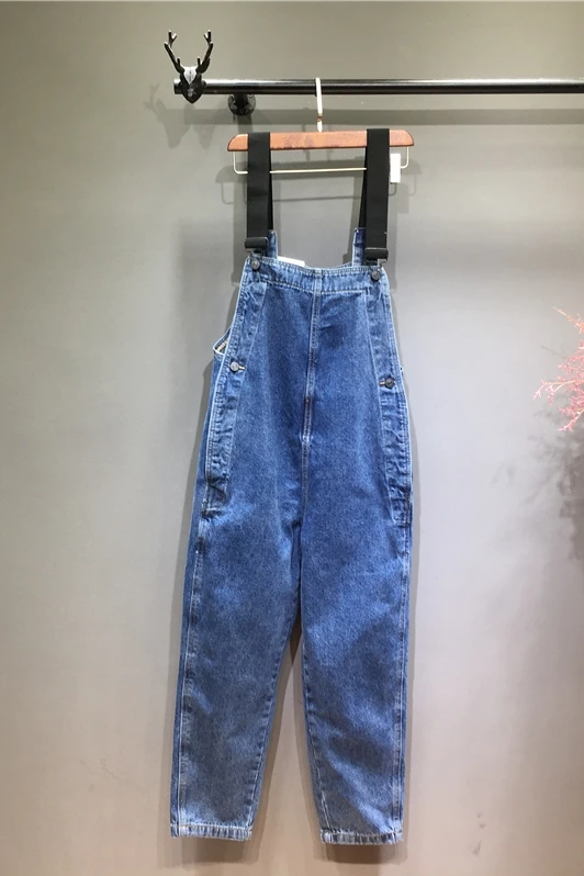 

New Spring Fashion Female Overalls Solid Color Large Size Loose Casual Strap Denim Pants Ultra Long Students Jumpsuits