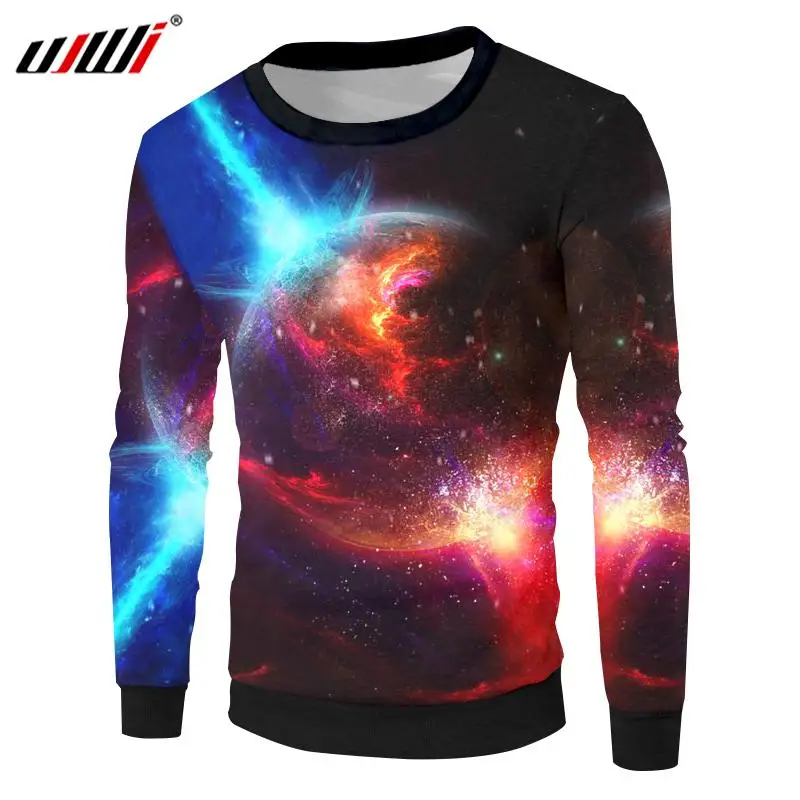 

UJWI 3D Sweatshirt Men Cool Print Galaxy Space Planet Hoodies Hombre Hip Hop Streetwear Crewneck Pullovers Fall Regular Sweats