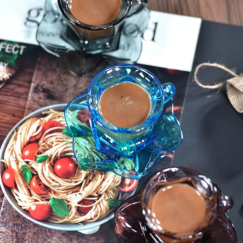 Glass Coffee Cups with Saucers Small Milk Mug Cup Set European Style Drinkware Drop Shipping |