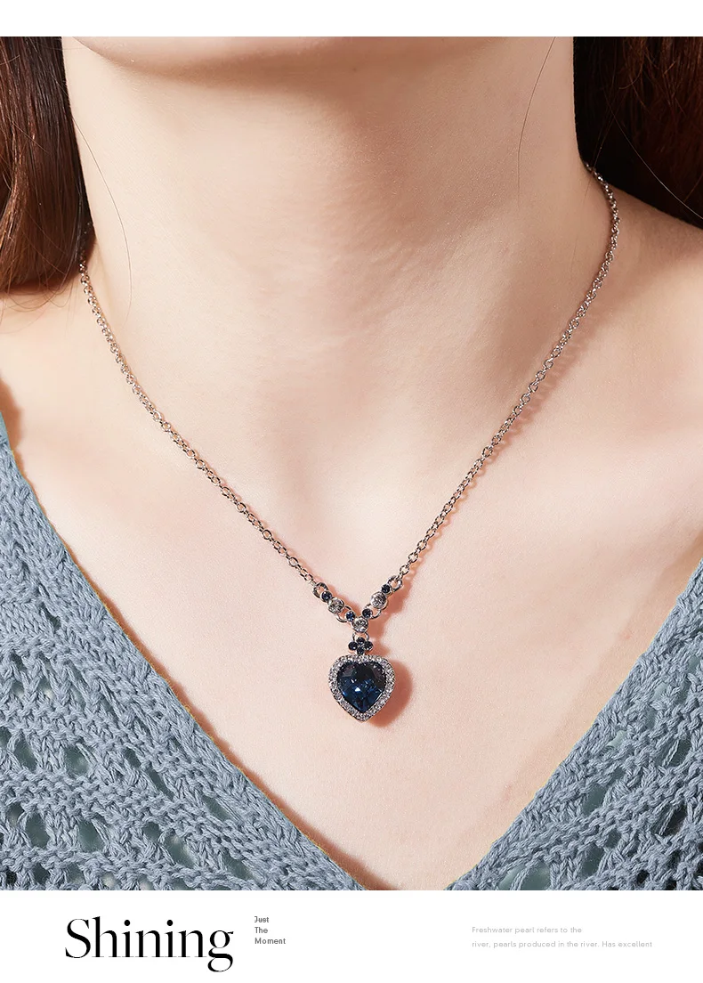 CDE кулон ожерелье украшено кристаллами от Swarovski Голубое сердце ожерелье цепочка Ювелирные изделия ошейники горный хрусталь ожерелье