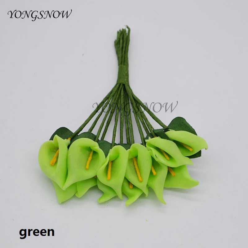 green 12 шт./лот, 2 см, искусственная Калла Лилия, цветок для украшения дома, сада, свадебный букет, для свадьбы, дня рождения, вечеринки, товары для рукоделия, 8Z - Цвет: green