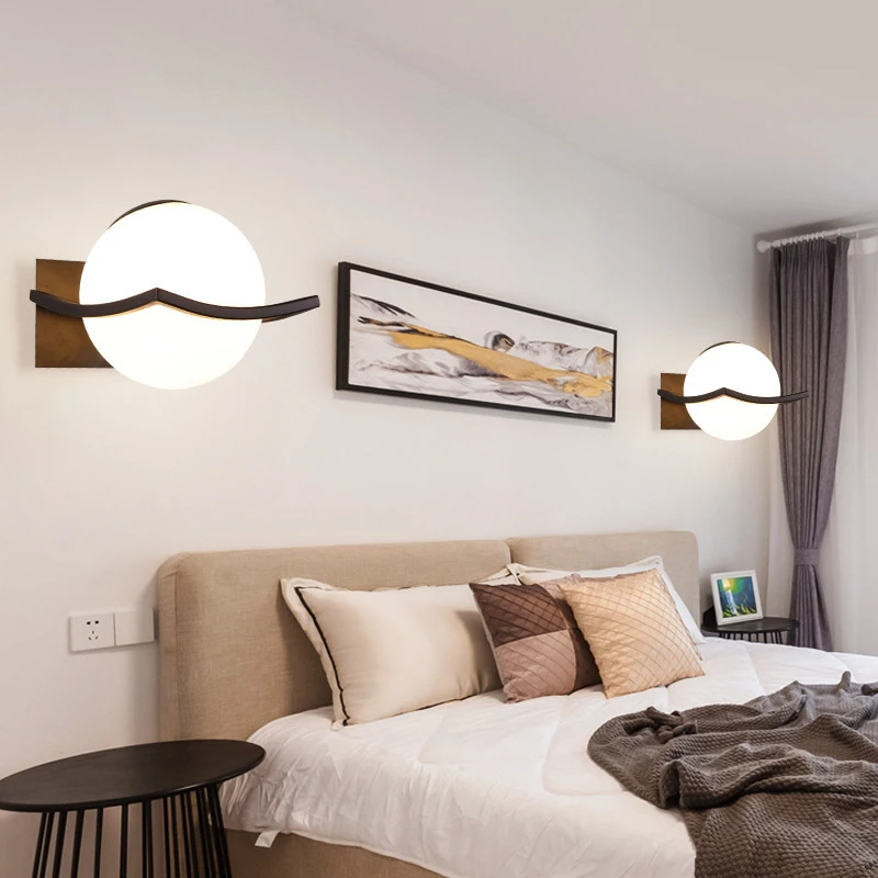Modern Nordic Wall Lamp Frosted Glass Ball Wall Light Dining Bedroom Bedside Mounted Restaurant Aisle Corridor Wall Sconces