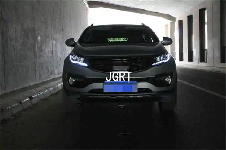 2 шт. светодиодный фары для Kia Sportage R- Автомобильный светодиодный фонарь с двумя ксеноновыми линзами автомобильные аксессуары дневные ходовые огни
