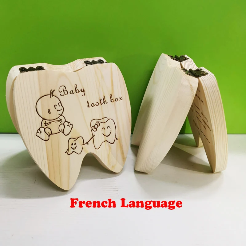 Type B French Детская деревянная коробка для зубов, органайзер, испанский, английский, русский, для хранения зубов, для мальчиков и девочек, пуповина, для сохранения сувенира на память - Цвет: Type B French