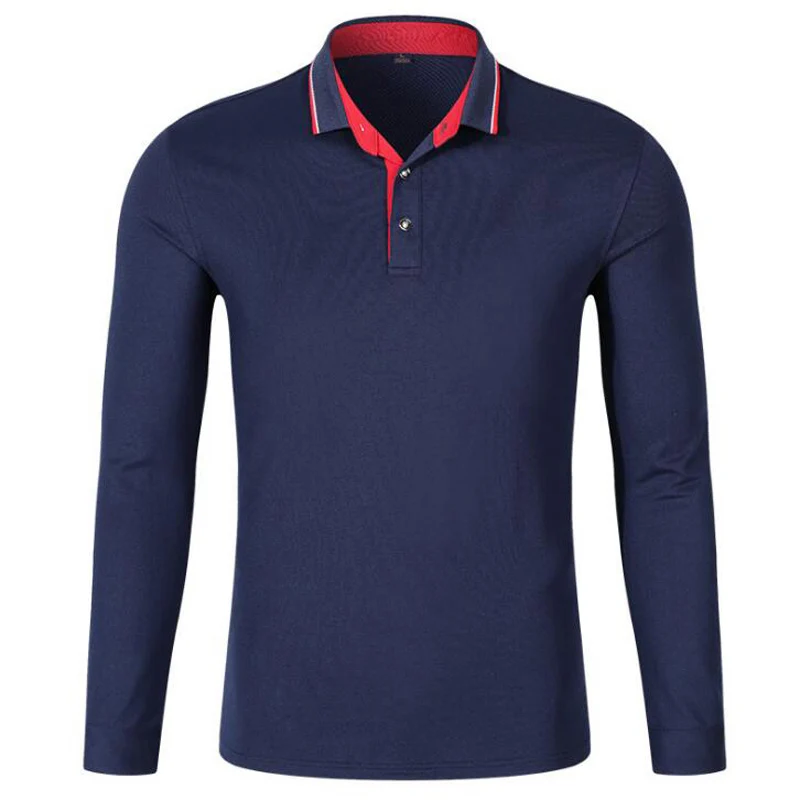 Тёмно-синий Poloshirt, мужские новые модные рубашки с длинным рукавом, мужские повседневные хлопковые дышащие гольфспортивные футболки с отложным воротником, топы - Цвет: Тёмно-синий