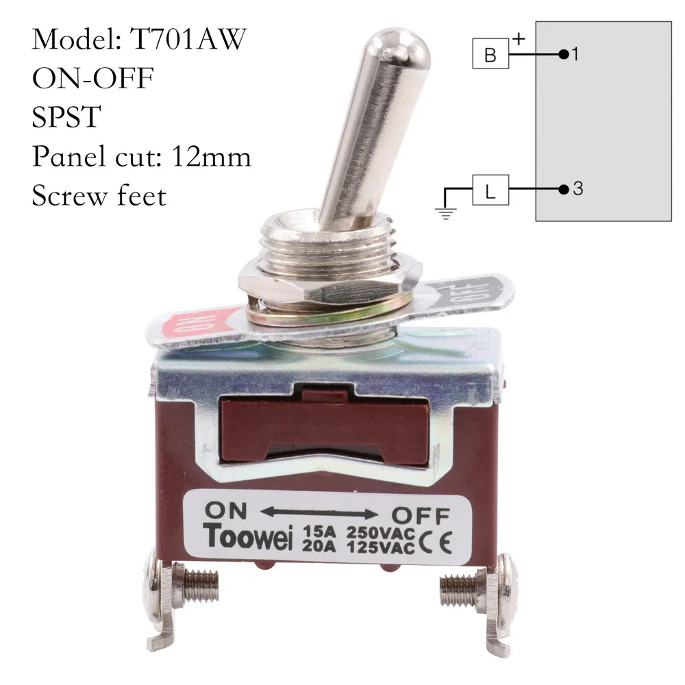 T701AW TOOWEI SPST DPDT тумблер ВКЛ.-ВЫКЛ.-ВКЛ.-ВЫКЛ. Клавишный выключатель питания переменного тока 250 В 15А 125 в 20А - Цвет: T701AW