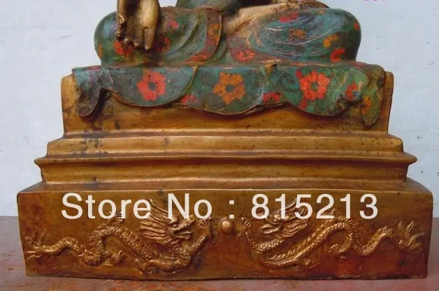 

bi00190 19" Chinese bronze gild cloisonne carved dragon Sakyamuni buddha statue